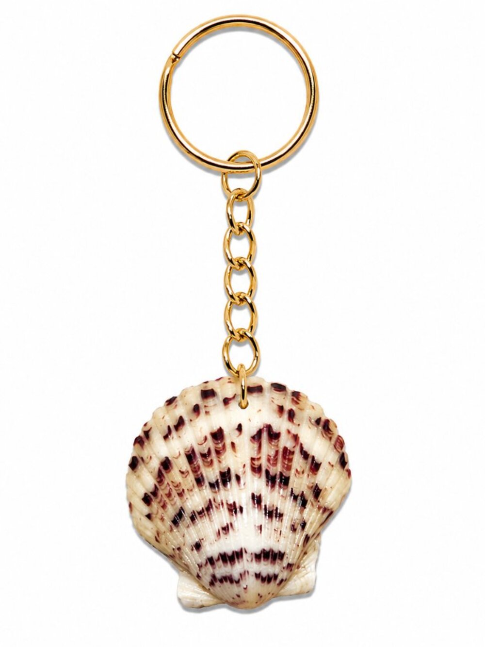 Cream & Burgundy Scallop Shell Keychain – Gold Tone Beach Charm